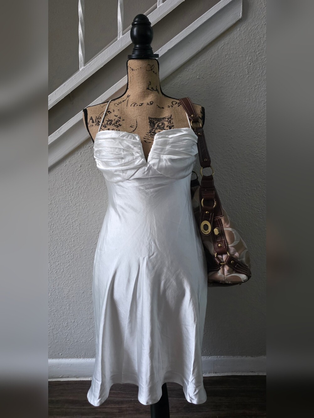 Saints + Secrets White Satin Coquette Party Mini Dress Size L